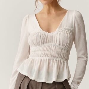 NWT Anthropologie Maeve Ivory White Long-Sleeve Smocked Top SZ XS RV $88